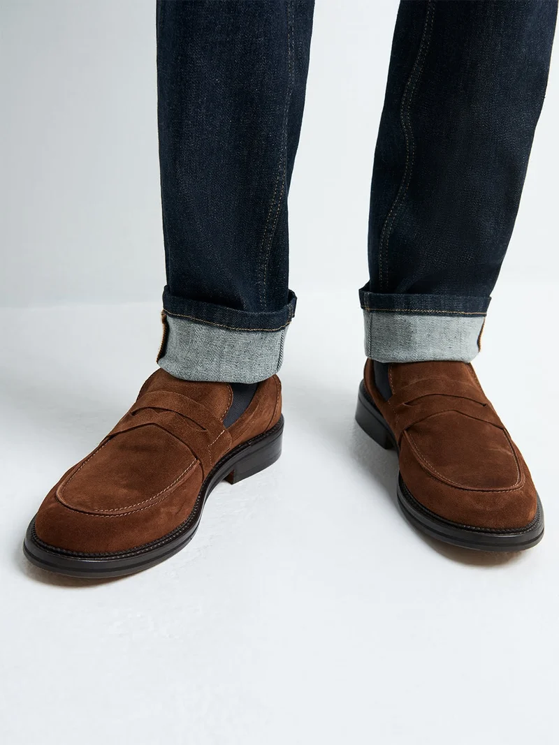 Mocassins penny loafer en cuir suédé