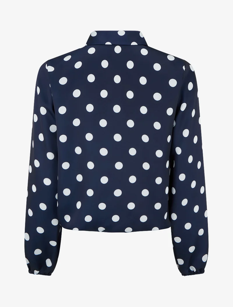Top boule satiné à noeud et imprimé pois - Marine