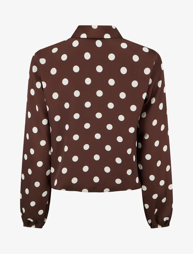 Top boule satiné à noeud et imprimé pois - Marron