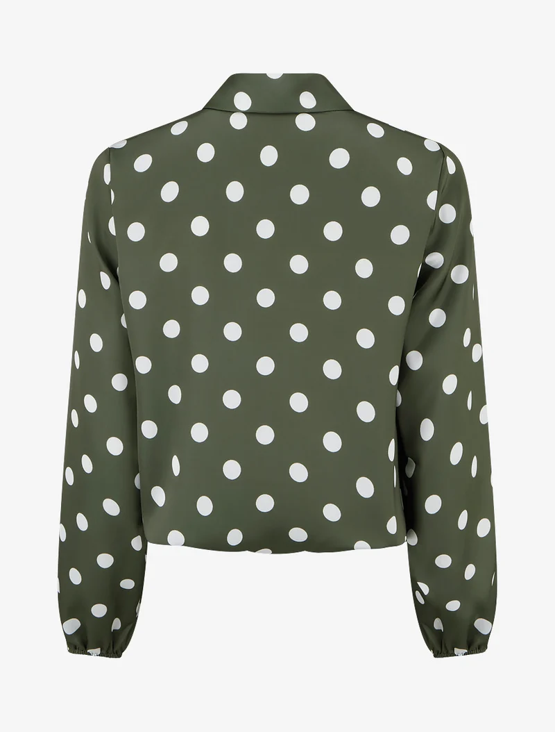 Top boule satiné à noeud et imprimé pois - Kaki