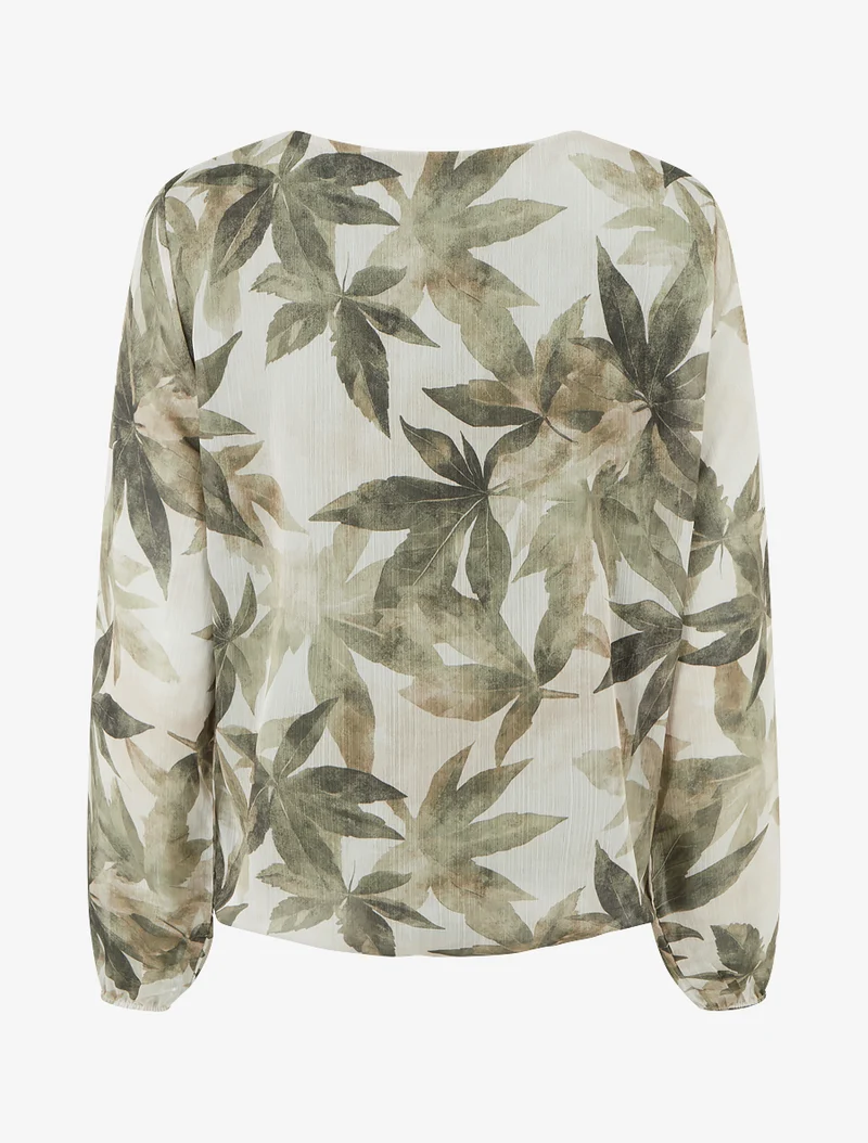 Top boule irisé imprimé feuilles - Kaki