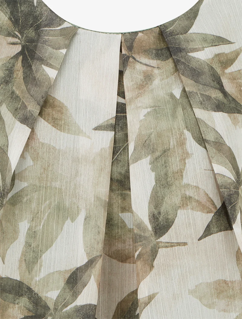 Top boule irisé imprimé feuilles - Kaki