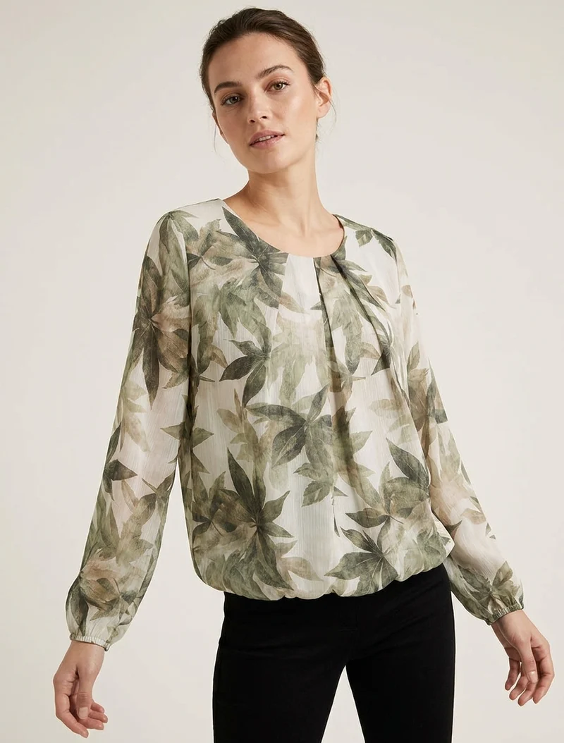 Top boule irisé imprimé feuilles - Kaki