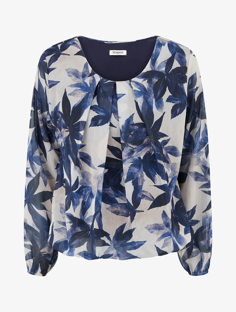 Top boule irisé imprimé feuilles - Marine