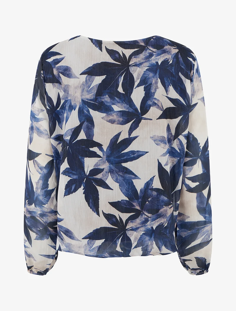 Top boule irisé imprimé feuilles - Marine