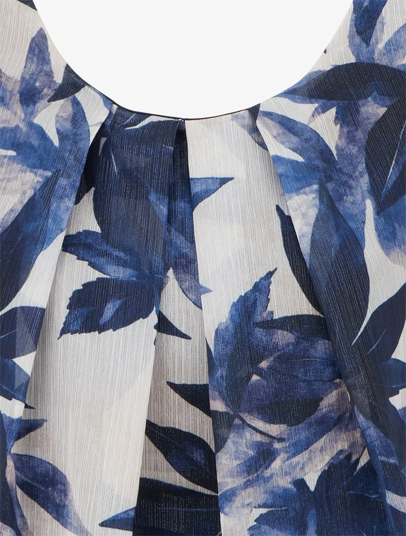 Top boule irisé imprimé feuilles - Marine
