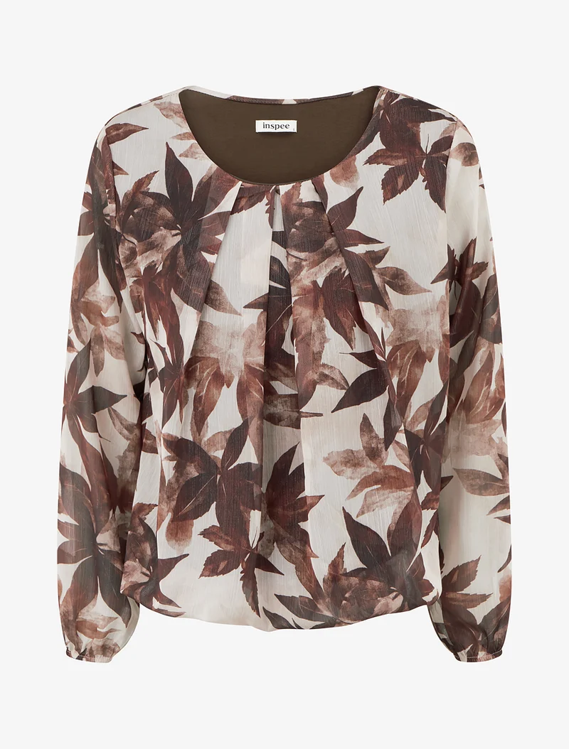 Top boule irisé imprimé feuilles - Marron