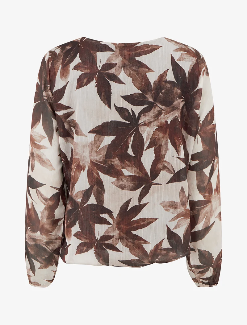 Top boule irisé imprimé feuilles - Marron
