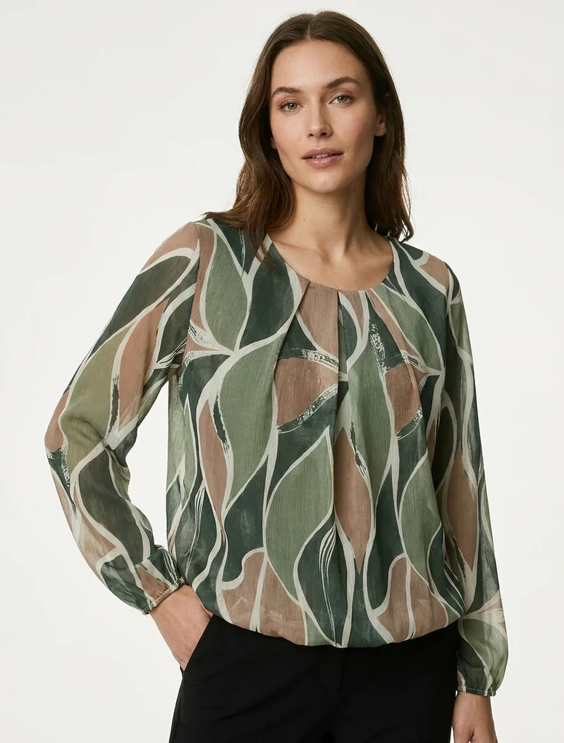 Top boule irisé imprimé stylisé - Kaki