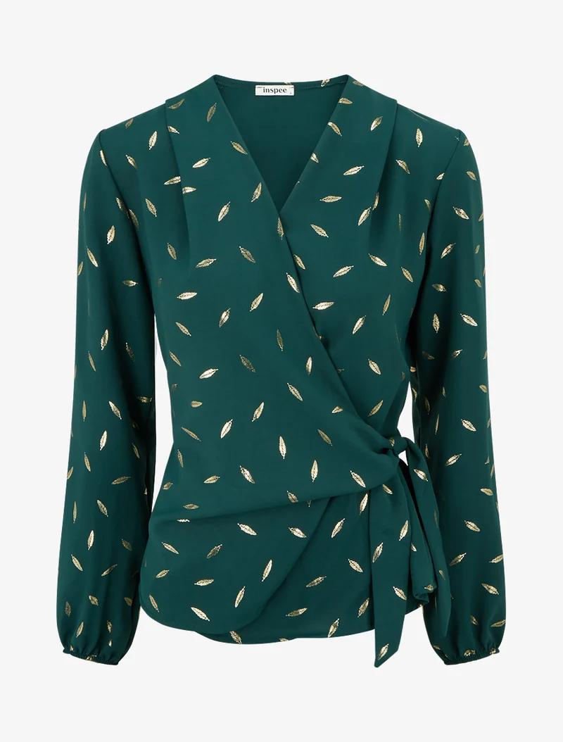 Top style portefeuille à plumes irisées - Vert sapin