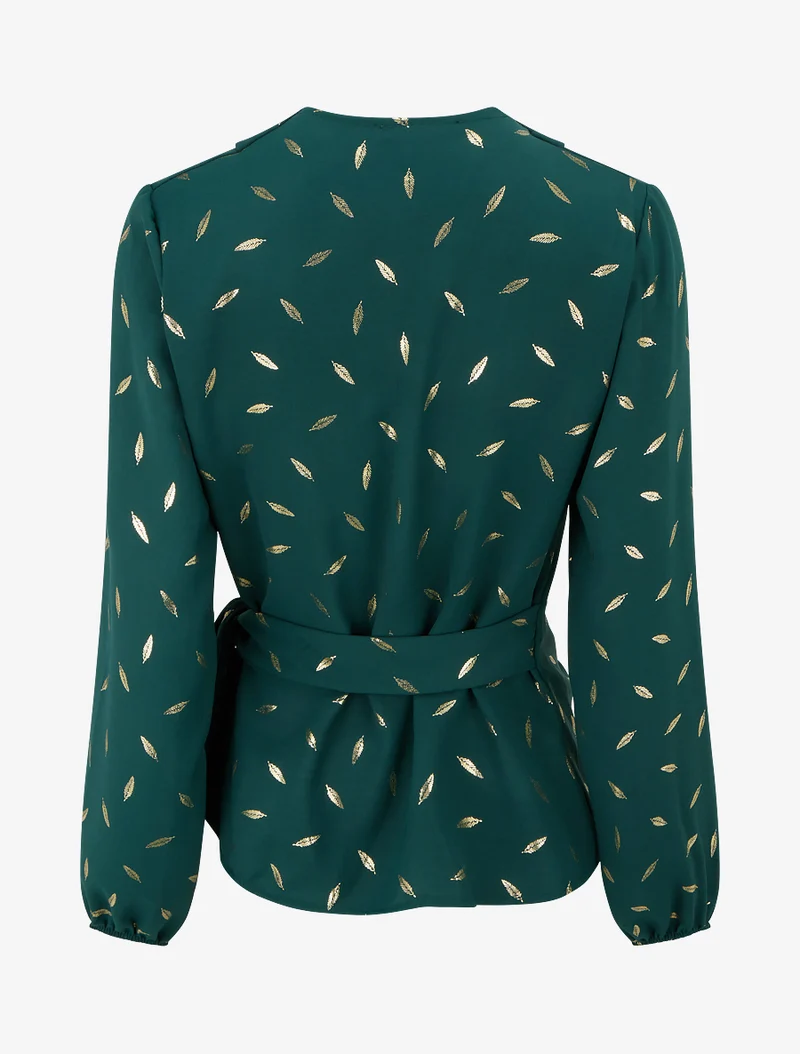 Top style portefeuille à plumes irisées - Vert sapin