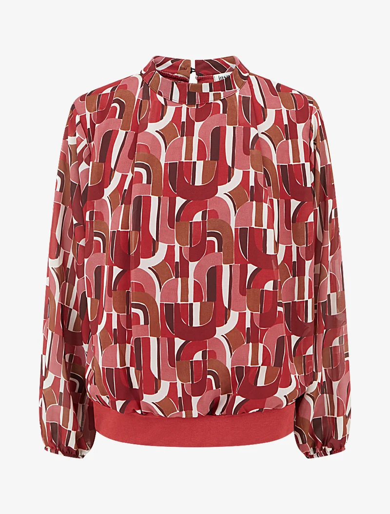 Blouse imprimé rétro à poignets élastiqués - Rouge