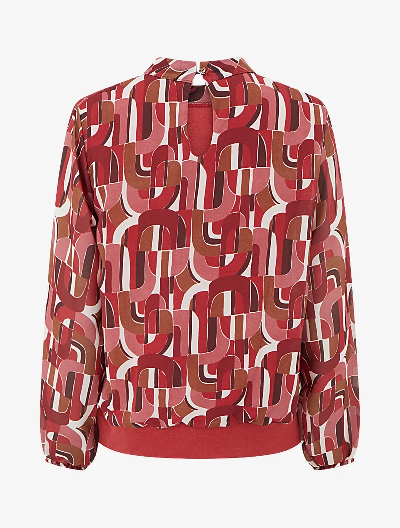 Blouse imprimé rétro à poignets élastiqués - Rouge