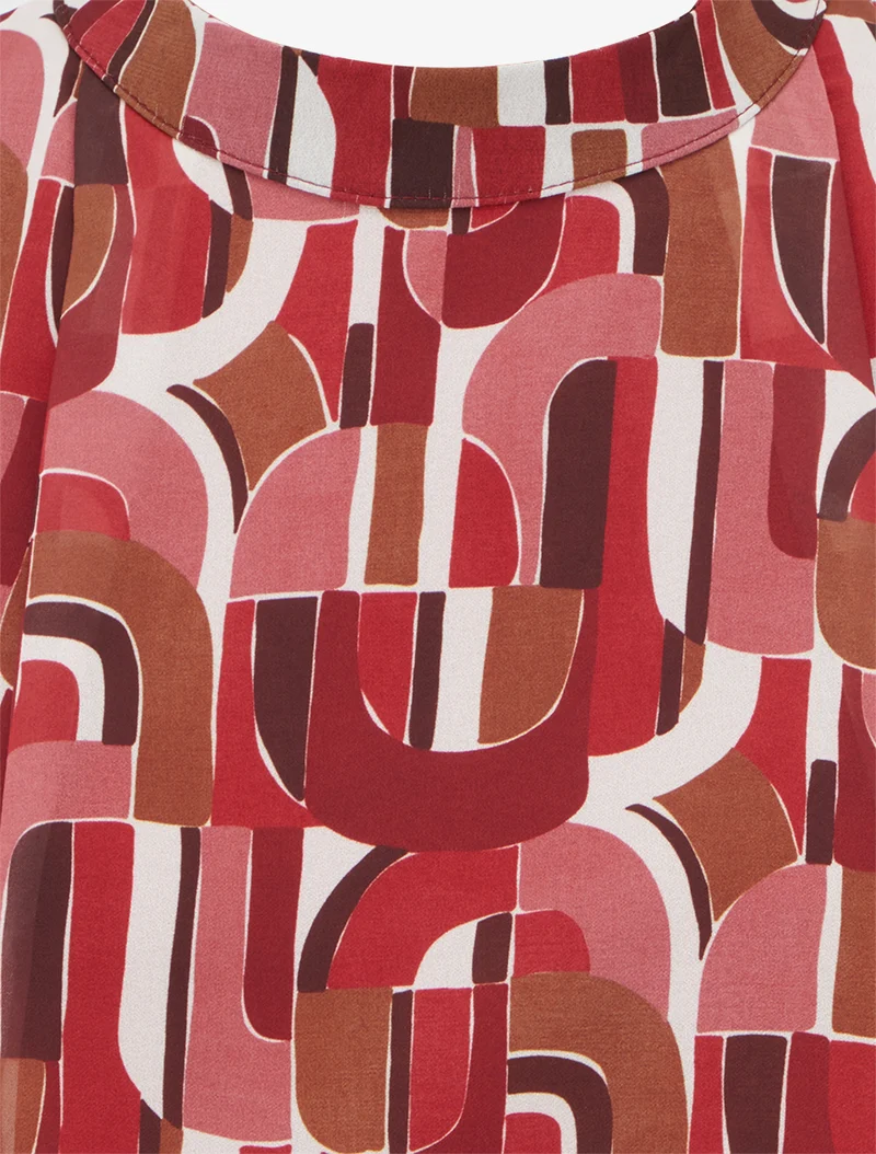 Blouse imprimé rétro à poignets élastiqués - Rouge