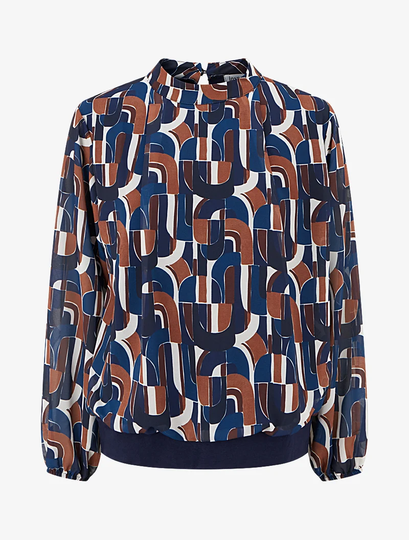 Blouse imprimé rétro à poignets élastiqués - Marine