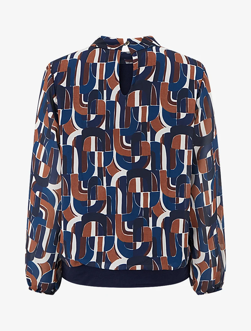 Blouse imprimé rétro à poignets élastiqués - Marine