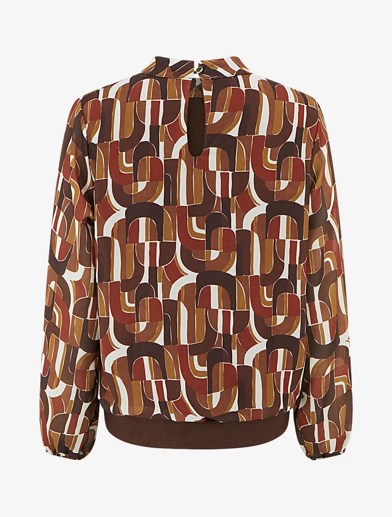 Blouse imprimé rétro à poignets élastiqués - Marron