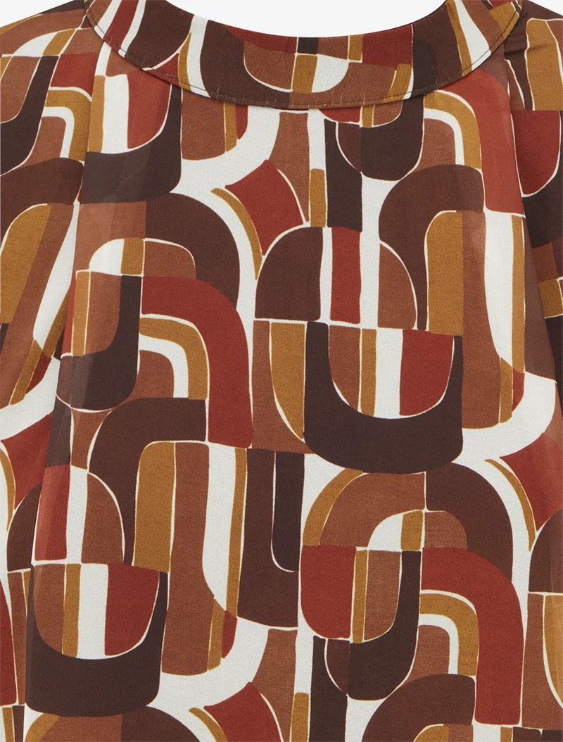 Blouse imprimé rétro à poignets élastiqués - Marron