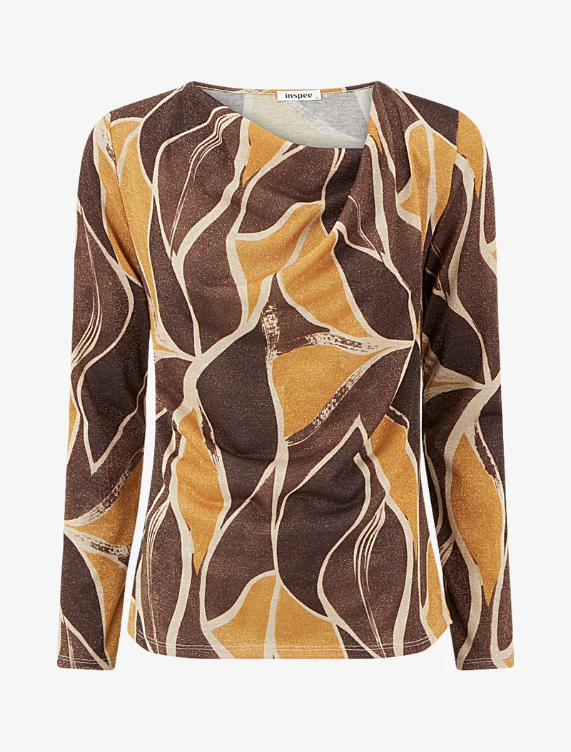 Top droit irisé imprimé feuilles abstraites - Marron