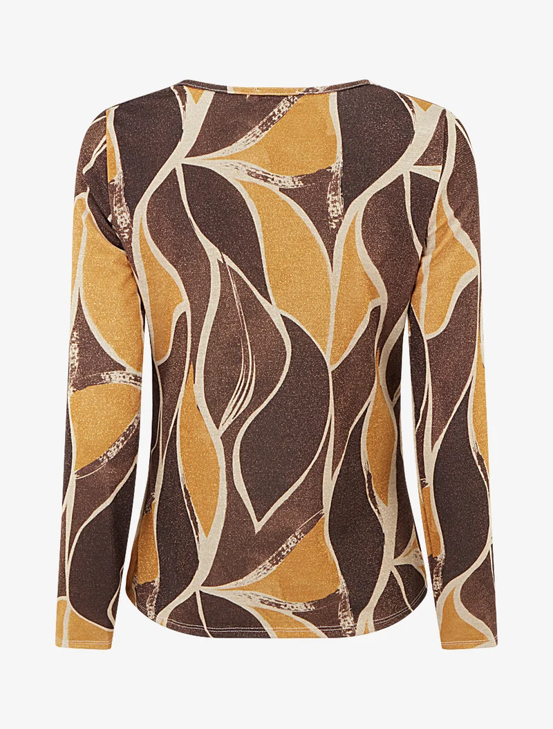 Top droit irisé imprimé feuilles abstraites - Marron