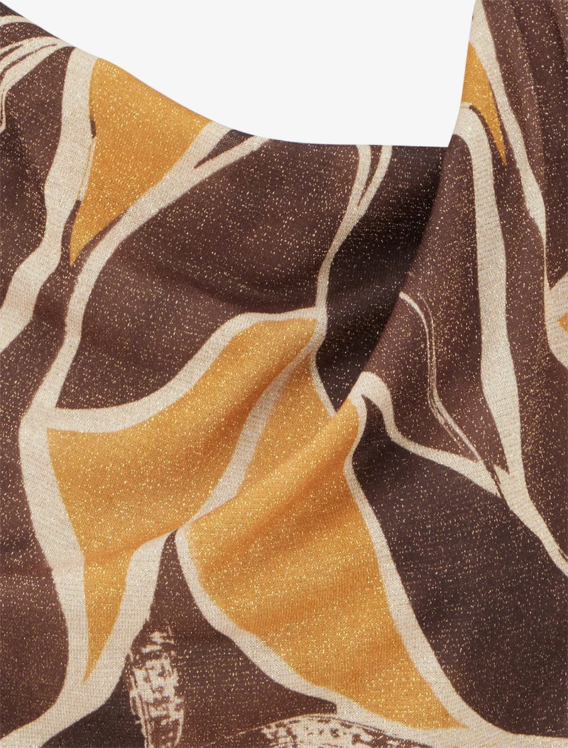Top droit irisé imprimé feuilles abstraites - Marron