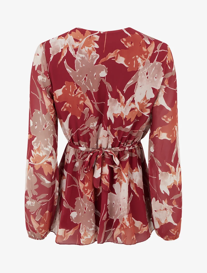 Top cache-coeur imprimé fleurs abstraites à bijou floral - Rouge