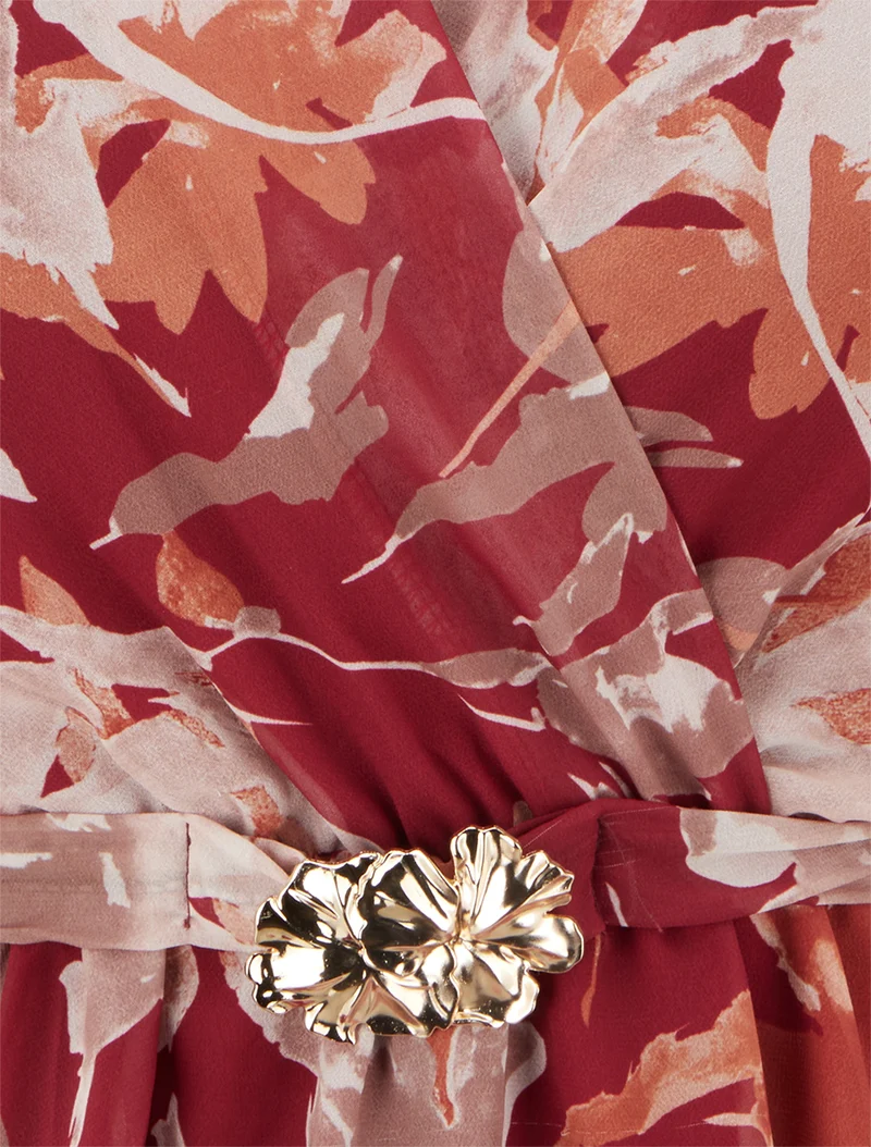 Top cache-coeur imprimé fleurs abstraites à bijou floral - Rouge