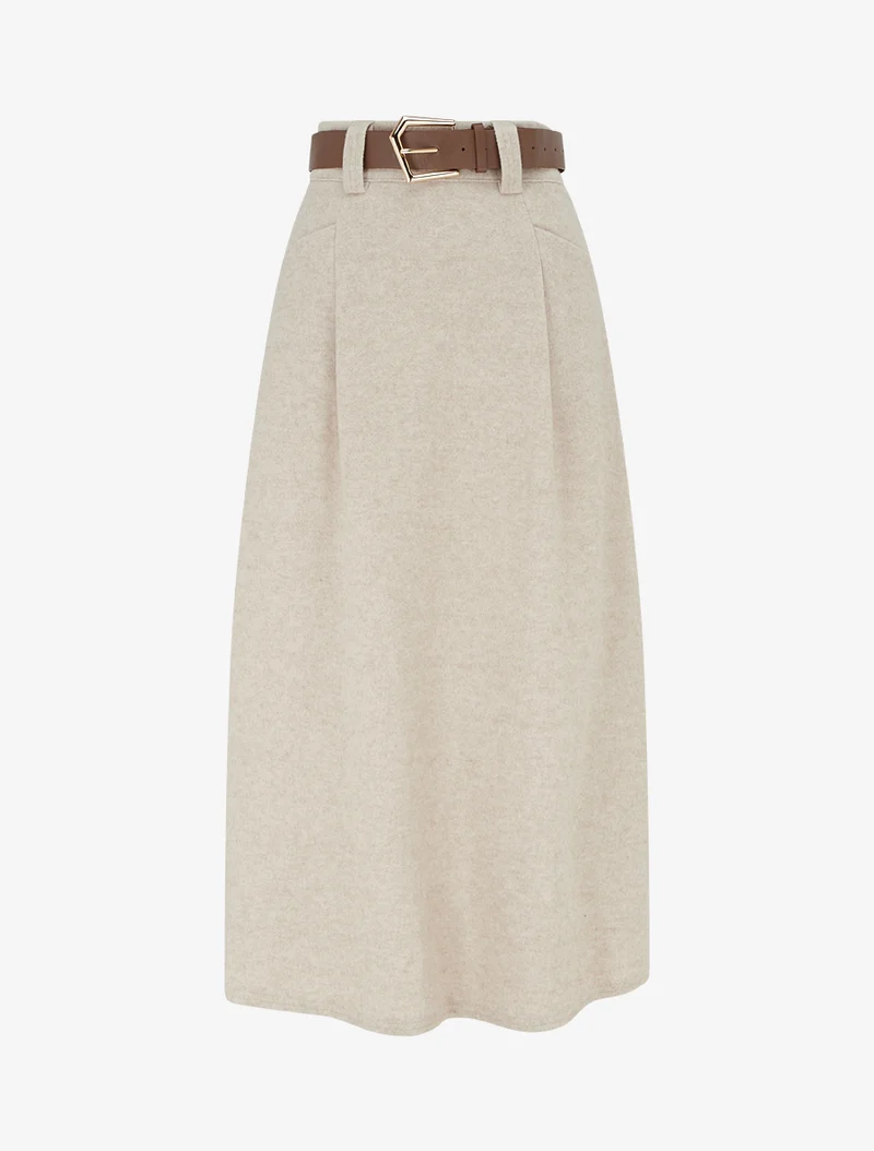 Jupe longue évasée en flanelle - Beige