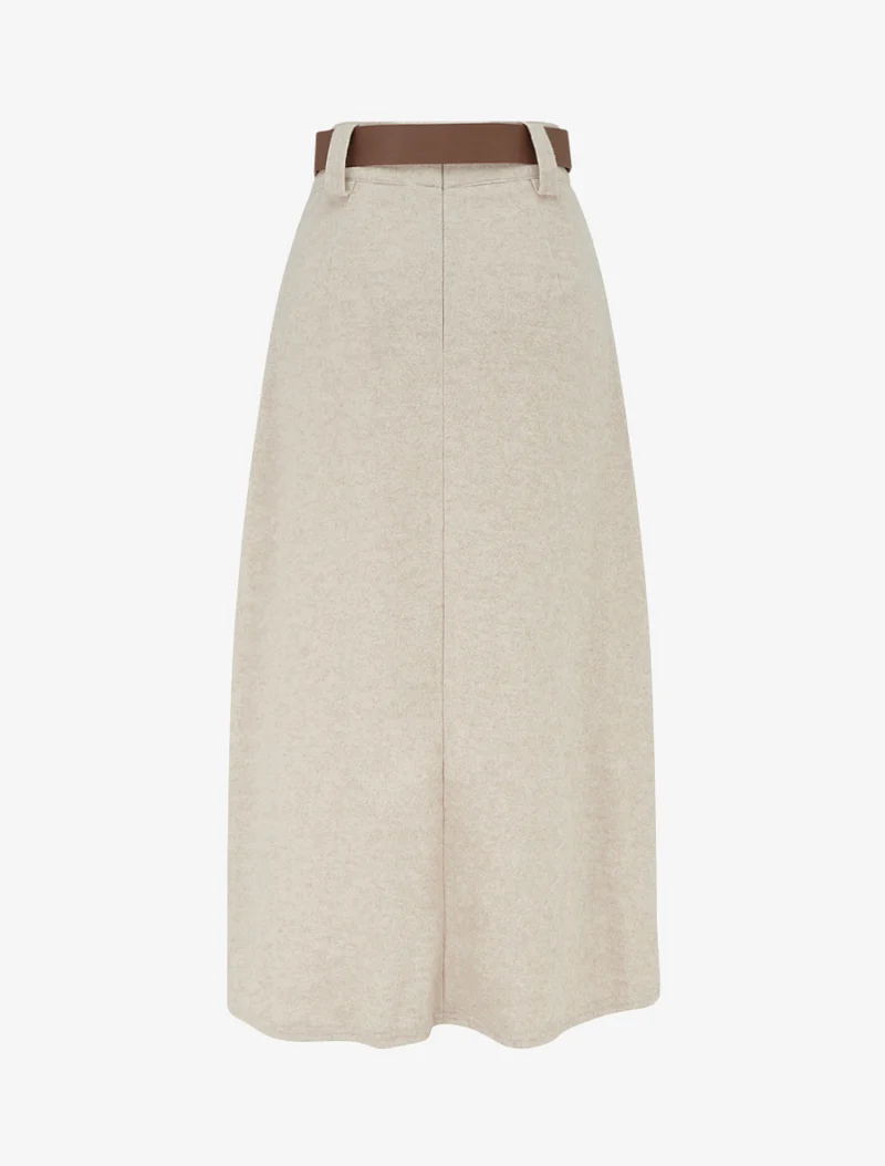 Jupe longue évasée en flanelle - Beige
