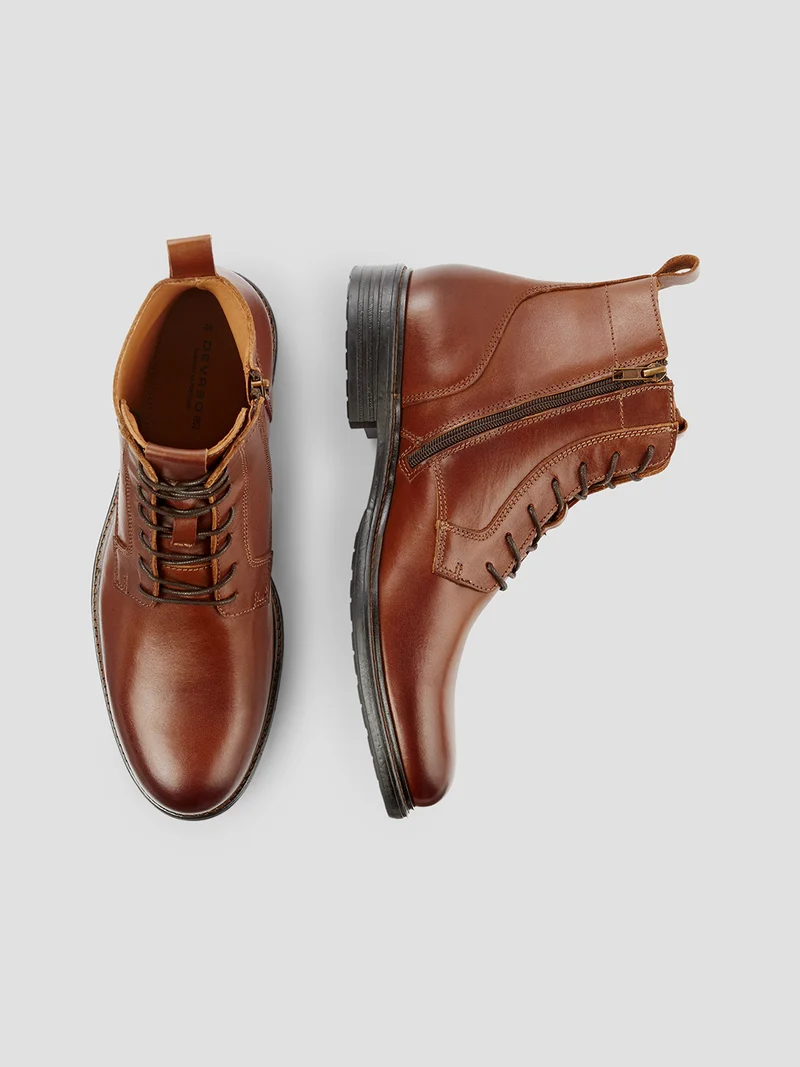 Bottines en cuir à lacets et zip