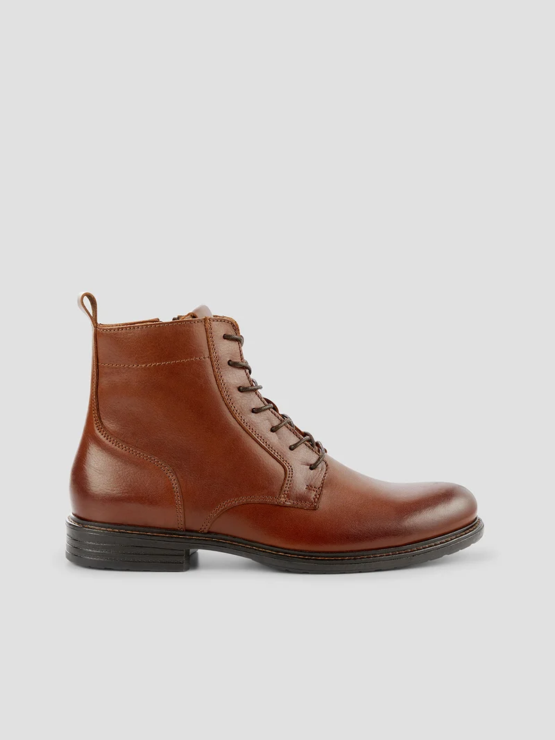 Bottines en cuir à lacets et zip