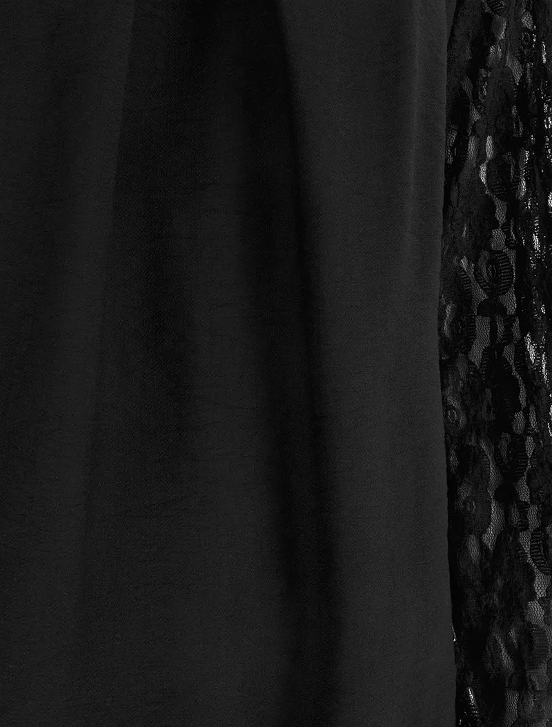 Top boule uni à manches en dentelle - Noir