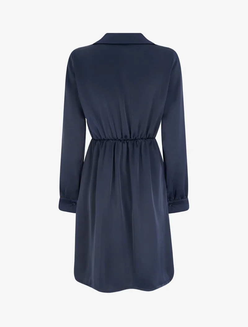 Robe portefeuille satinée à manches longues et bijou - Marine
