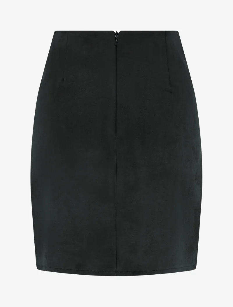 Jupe style portefeuille en suédine à boutons - Noir