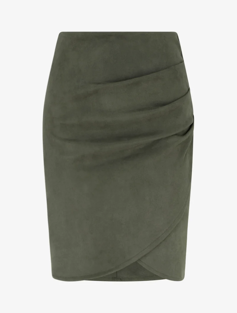 Jupe style portefeuille en suédine - Kaki