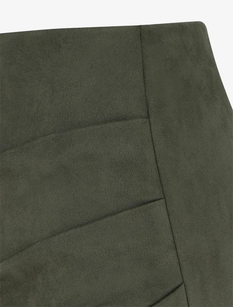 Jupe style portefeuille en suédine - Kaki
