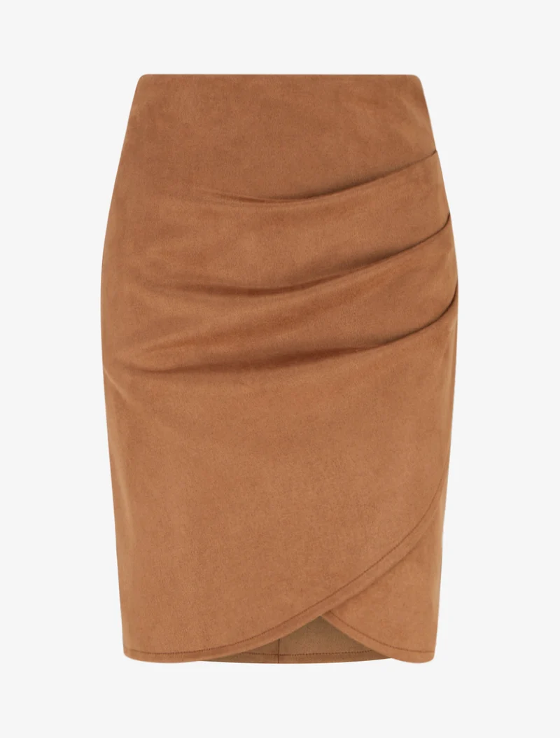 Jupe style portefeuille en suédine - Camel