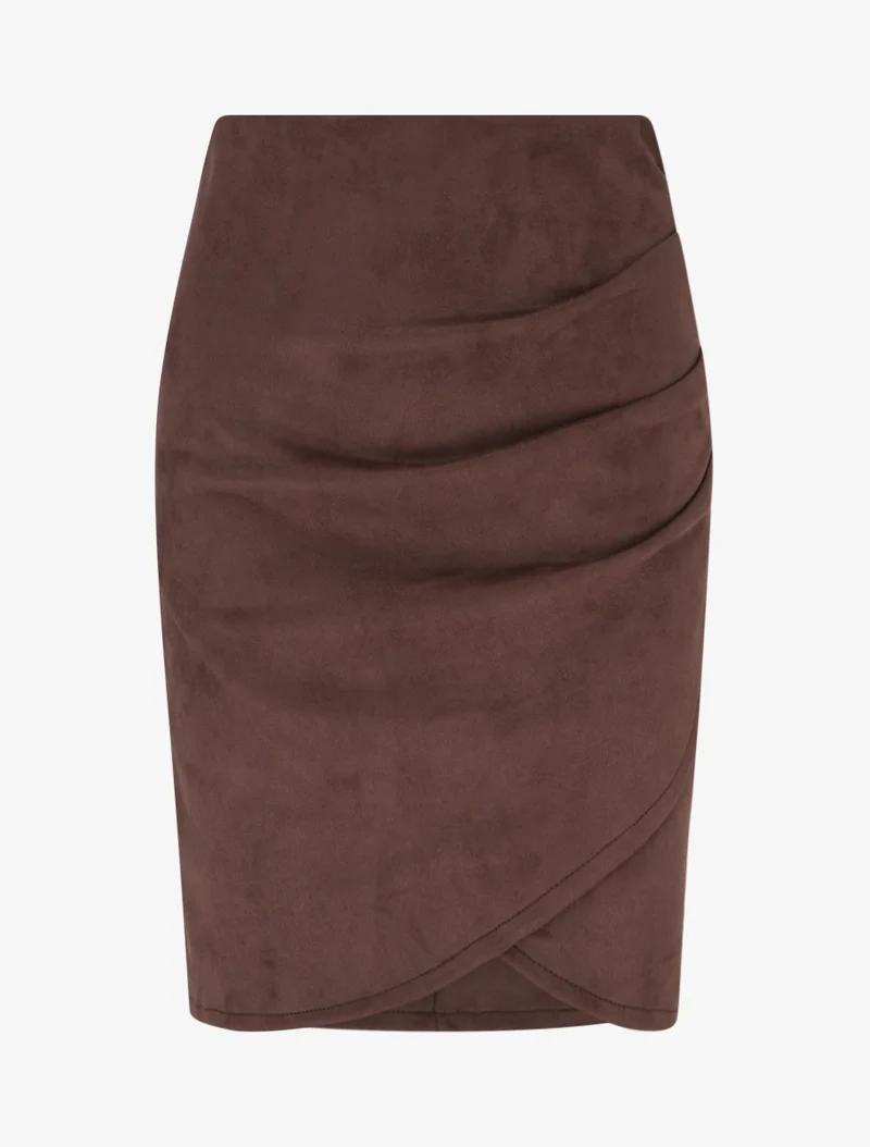 Jupe style portefeuille en suédine - Marron