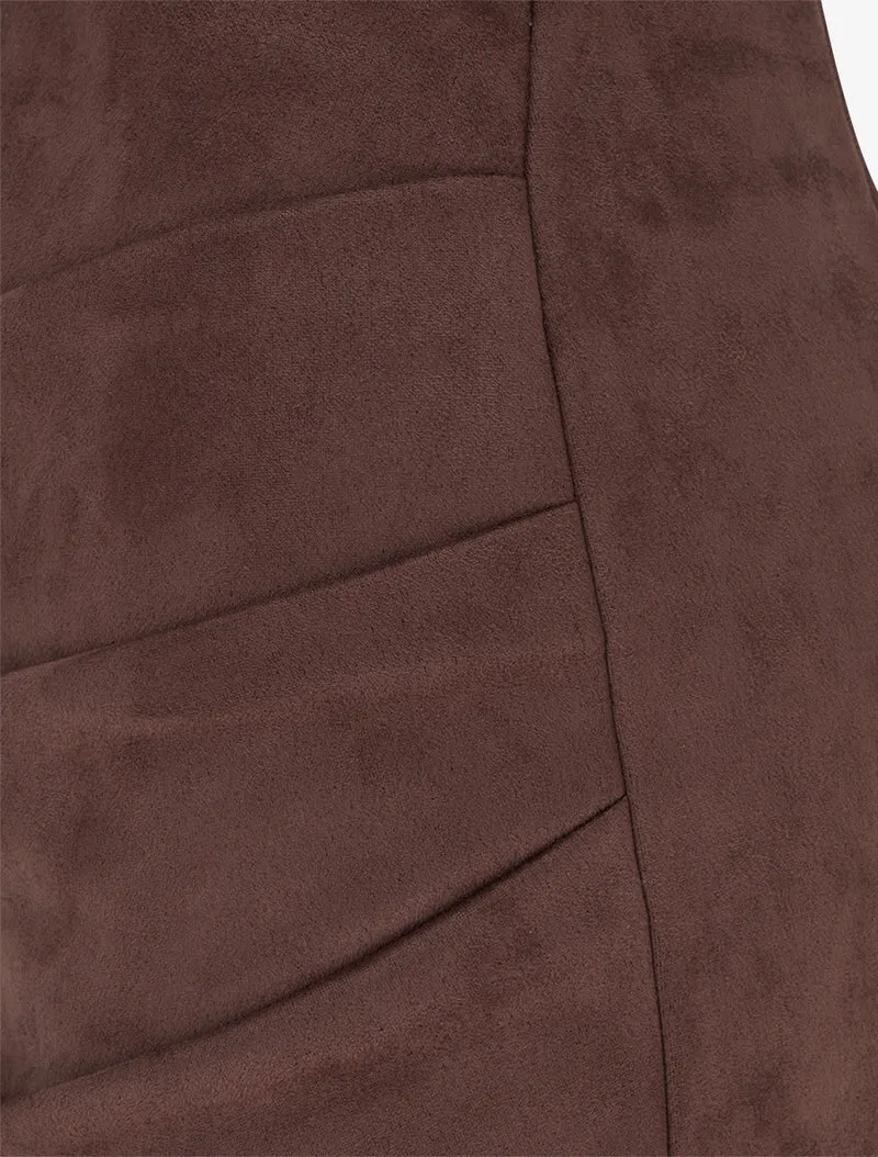 Jupe style portefeuille en suédine - Marron