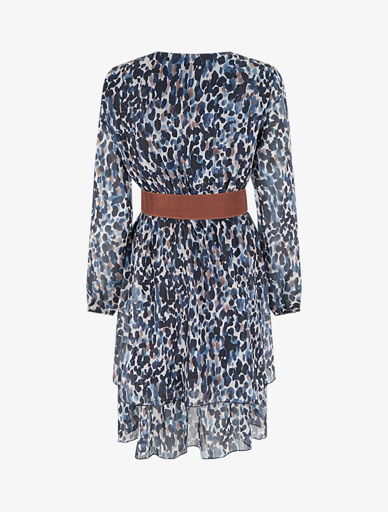Robe imprimé fantaisie à col cache coeur - Marine