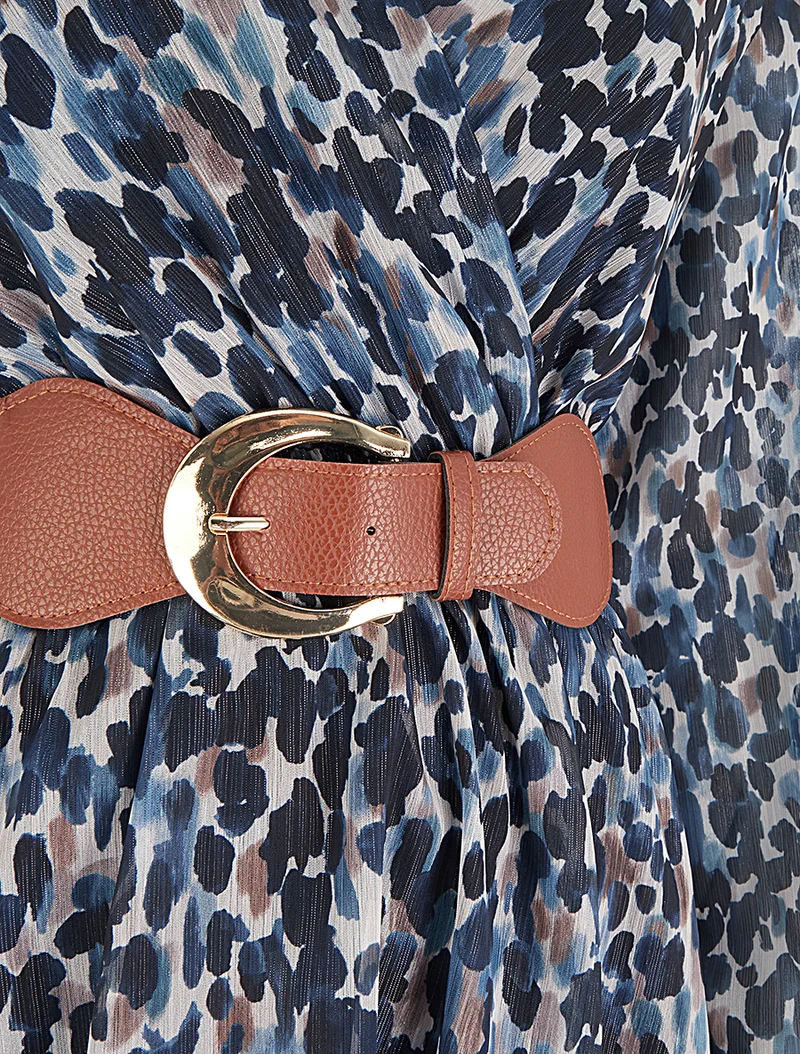 Robe imprimé fantaisie à col cache coeur - Marine