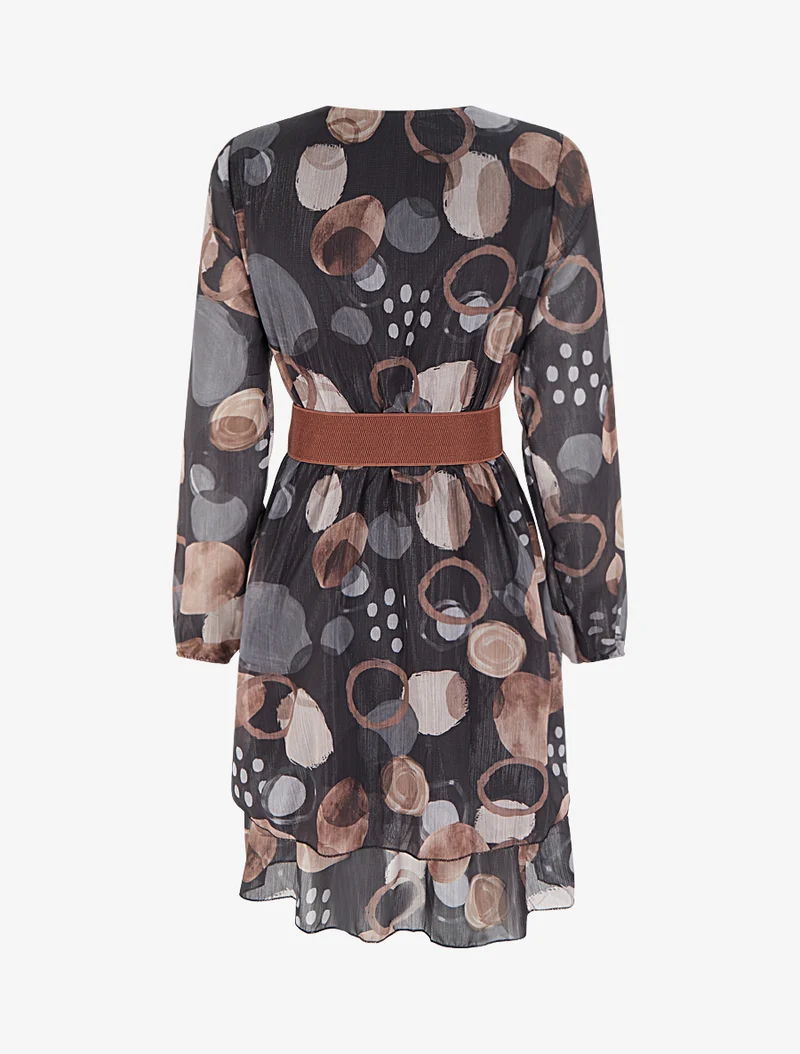 Robe imprimé abstrait à col cache coeur - Noir