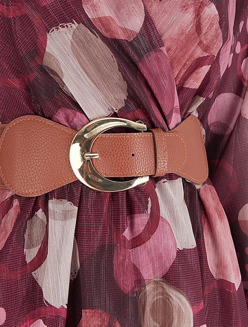 Robe imprimé abstrait à col cache coeur - Lie de vin