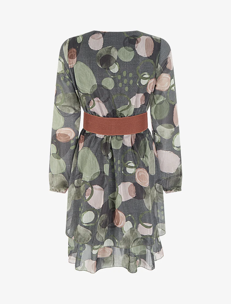 Robe imprimé abstrait à col cache coeur - Kaki