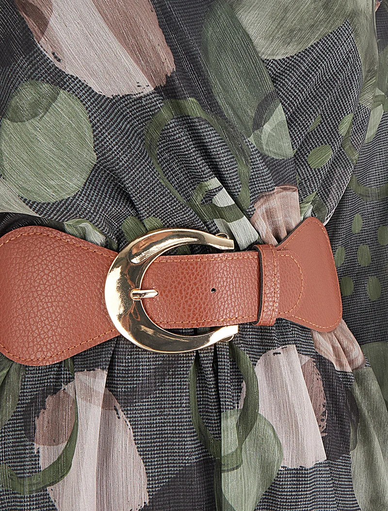 Robe imprimé abstrait à col cache coeur - Kaki