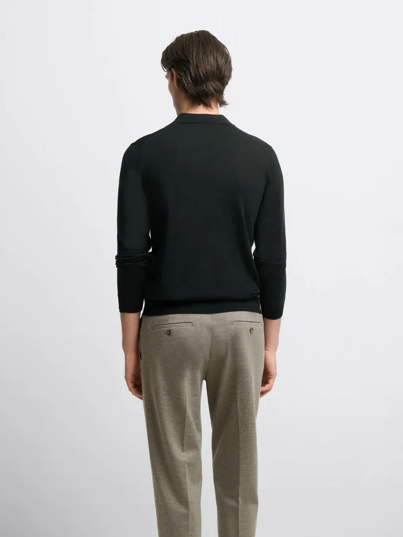 Pull col polo boutonné en laine Mérinos