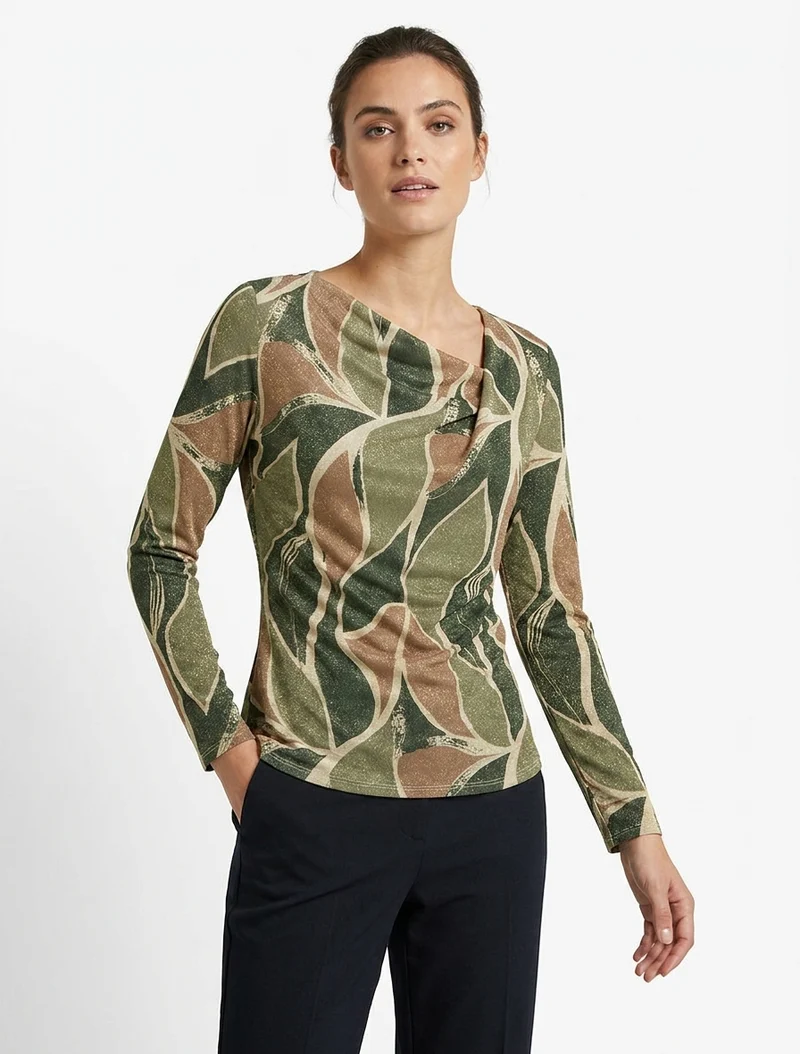 Top droit irisé imprimé feuilles abstraites - Kaki