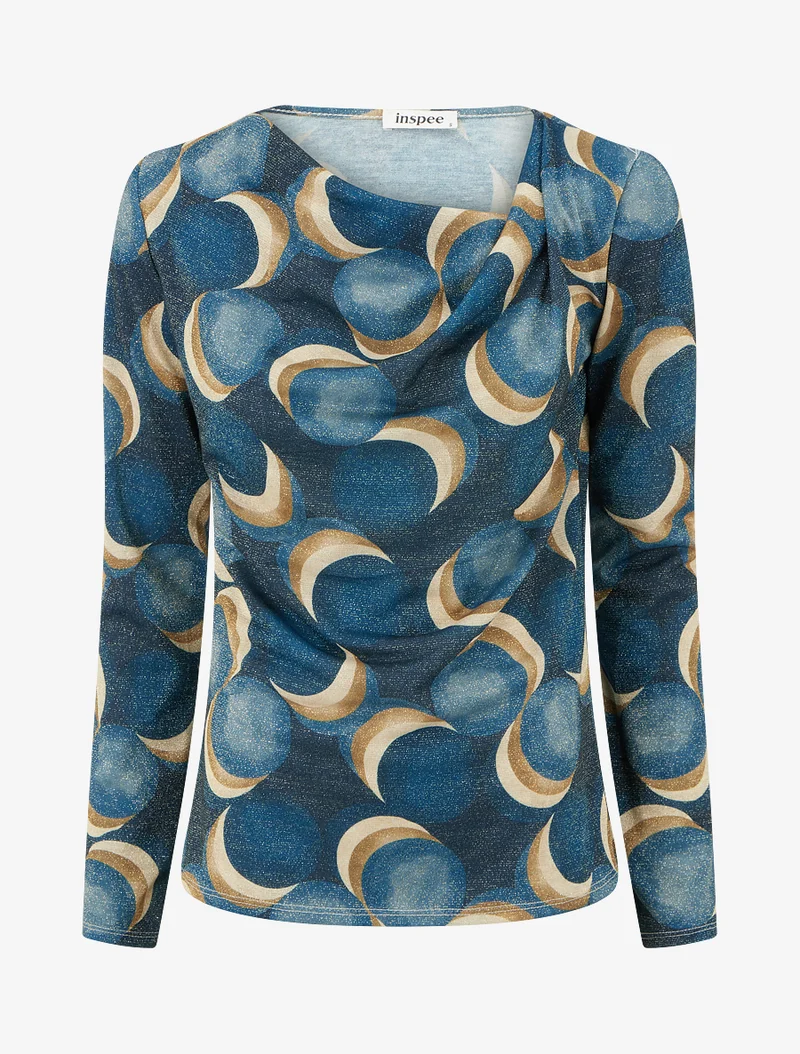 Top droit irisé imprimé ronds fantaisies - Bleu canard