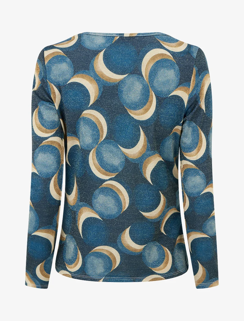 Top droit irisé imprimé ronds fantaisies - Bleu canard