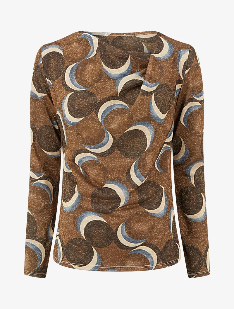 Top droit irisé imprimé ronds fantaisies - Marron